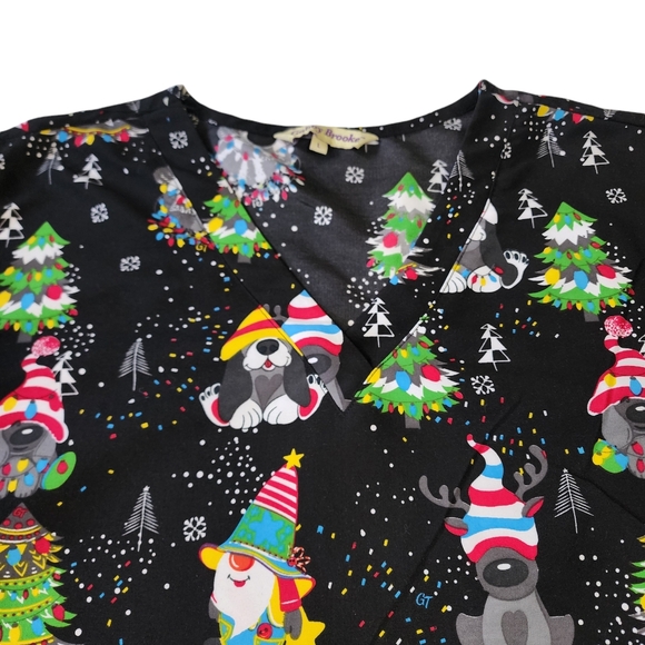 Gabby Brooke Dog Holiday Scrub Top Sz L - Picture 2 of 6